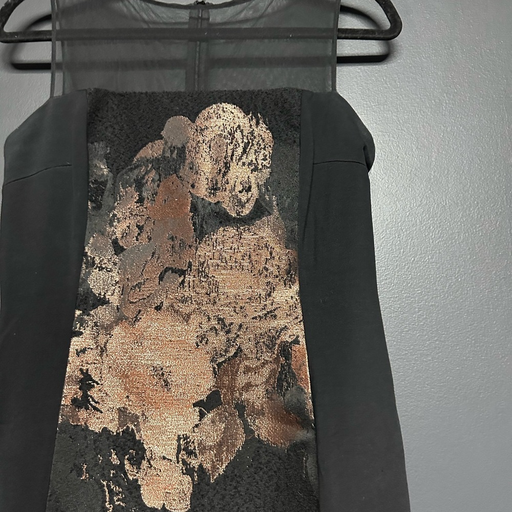 NWOT Teri Jon Rickie Freeman Mesh Floral Metallic Panel Sheath Dress 6 - Picture 2 of 4